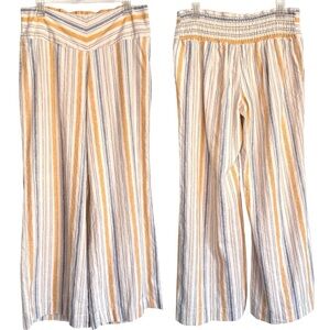 Cato Size Large Linen Blend Flat Front/Elastic Back Striped Wide Leg Beach Pants